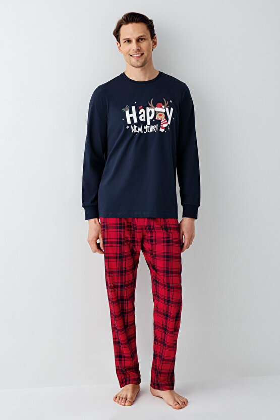 Erkek Lacivert Uzun Kol Pijama Takımı