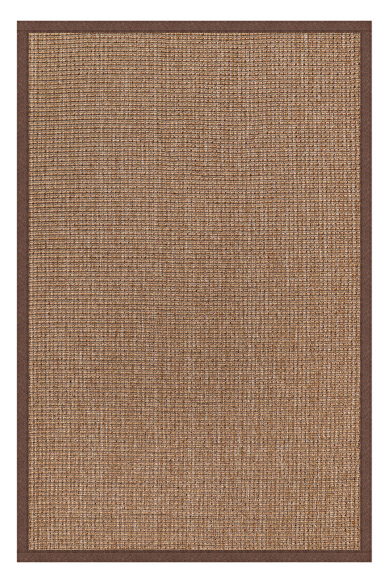0465-Kahverengi Kumaş Bordür Sisal Jut Halı Kilim Hav Toz Vermez Kolay Temizlenen Hasır Kilim