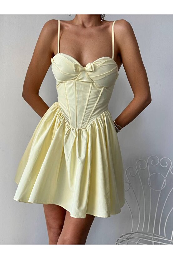 Kadın Göğüs Fiyonk Detaylı Korse Formlu Mini Elbise