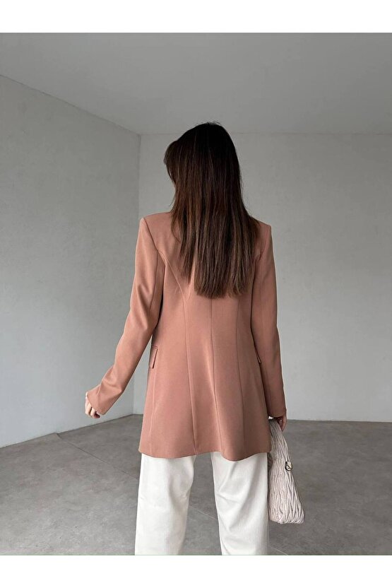 Kadın Çift Düğme Atlas Kumaş Ceket