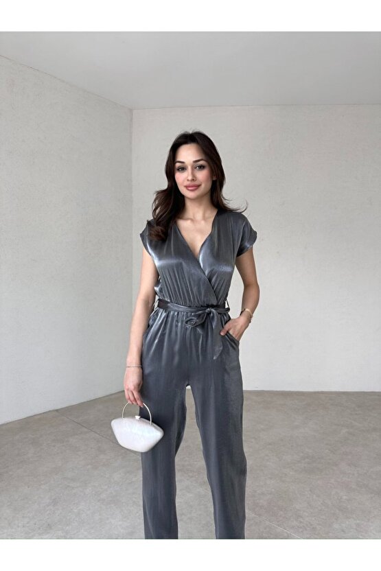 Lucas Kumaş V Yaka Sıfır Kol Gri Tulum