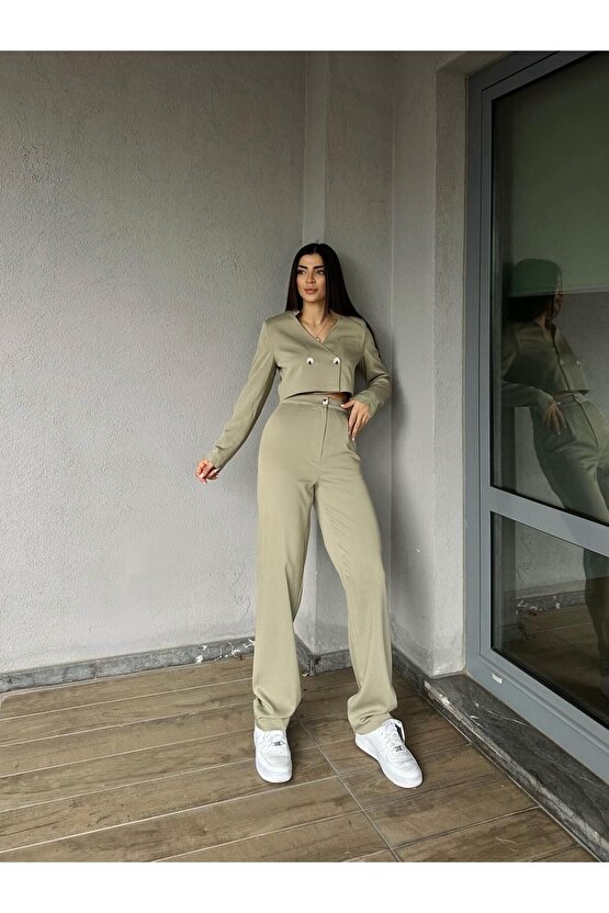 Crop Ceket Pantolon Takım