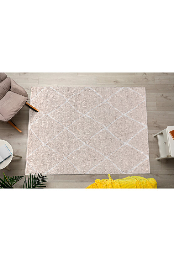 B109 Bej Kolay Kullanım Hav Toz Vermez Yumuşak Dokulu Uzun Tüylü Modern Shaggy Halı