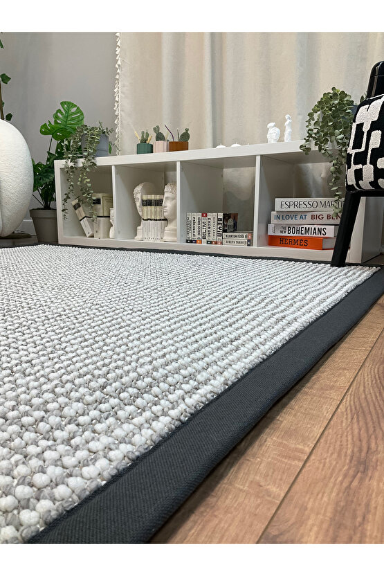 Kumaş Bordür Gri Bukle Antrasit Bordür  Halı Salon Koridor Mutfak Çocuk Odası Halısı  Kilim S267