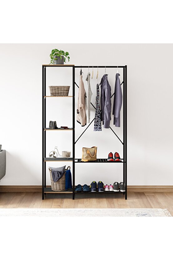 Metal Ayaklı Mdf Raflı Askı Elbise Askısı Çok Amaçlı Dolap Gardrop