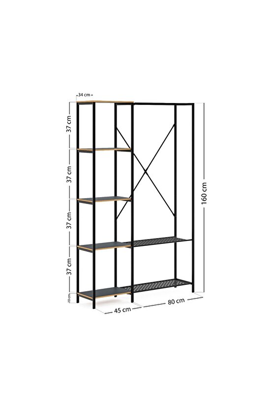 Metal Ayaklı Mdf Raflı Askı Elbise Askısı Çok Amaçlı Dolap Gardrop