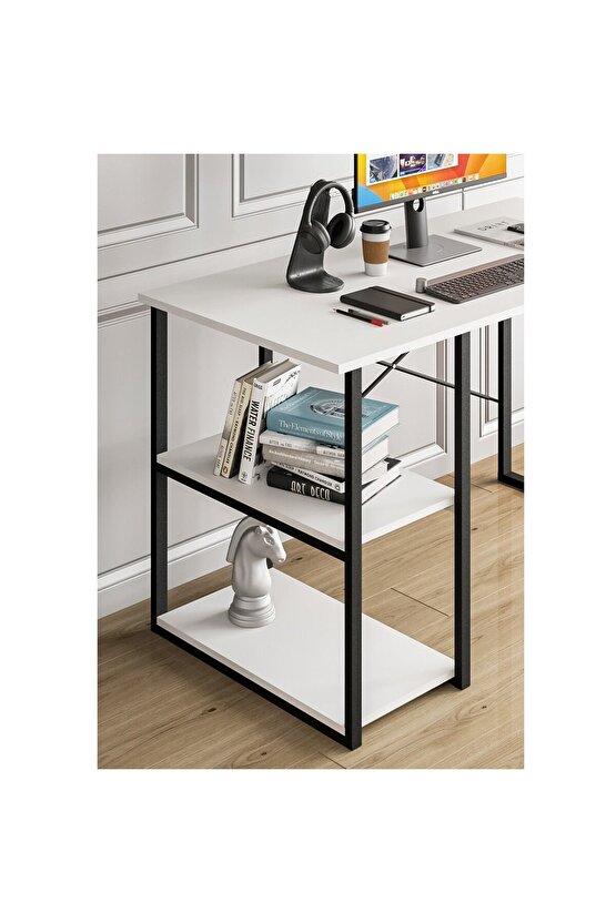 Çalışma Masası Raflı Ofis Laptop Bilgisayar Masası Çam