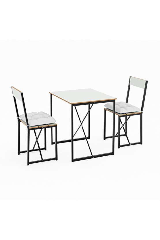 Mutfak Masası Minderli 2 Kişilik Balkon Masa Takımı Beyaz 1493