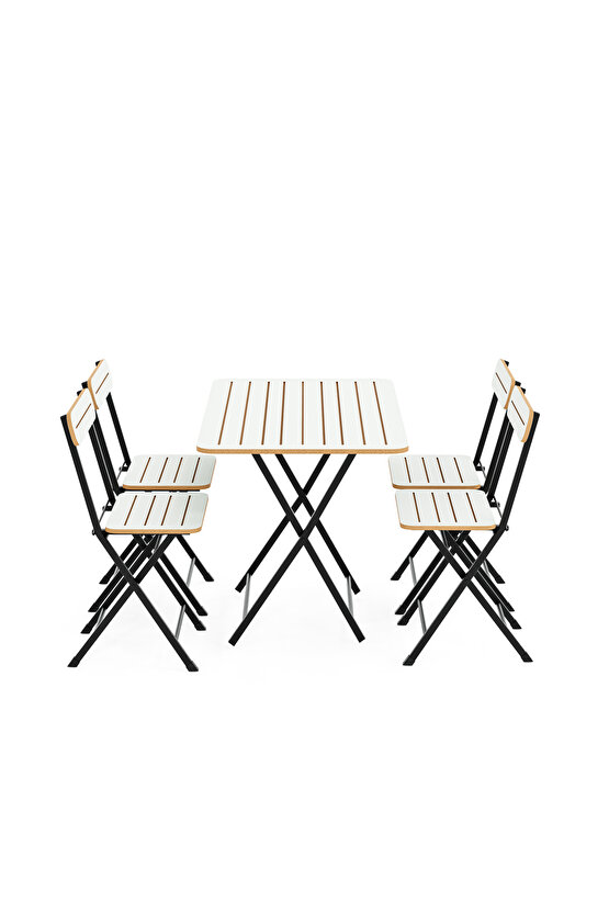 4 Kişilik Minderli Bistro Takım Bahçe Masa Sandalye Beyaz 1431