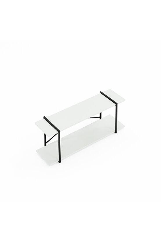 Televizyon Ünitesi Tv Standı Raflı Metal Sehpa Beyaz 1380