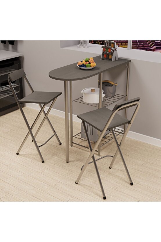 Mutfak Bar Masa Sandalye Takımı Katlanır Bar Sandalye 2 Kişilik Mutfak Masası Gri 1297