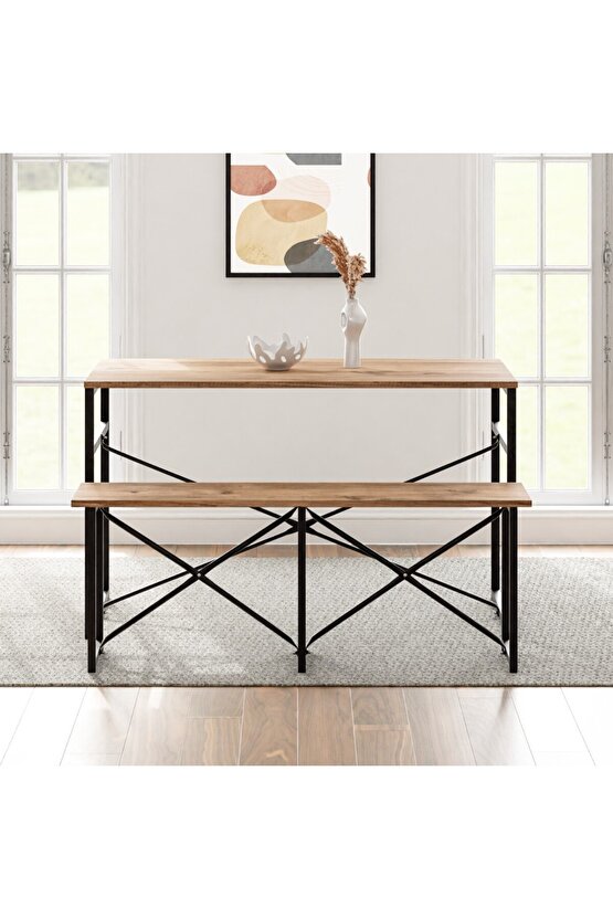 Masa Takımı Bench Bank Masa Seti 120x60 Masa Mutfak Masası Yemek Masası 1228