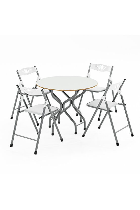 Mutfak Masa Sandalye Seti Bahçe Yemek Masa Seti Yuvarlak Beyaz 1050