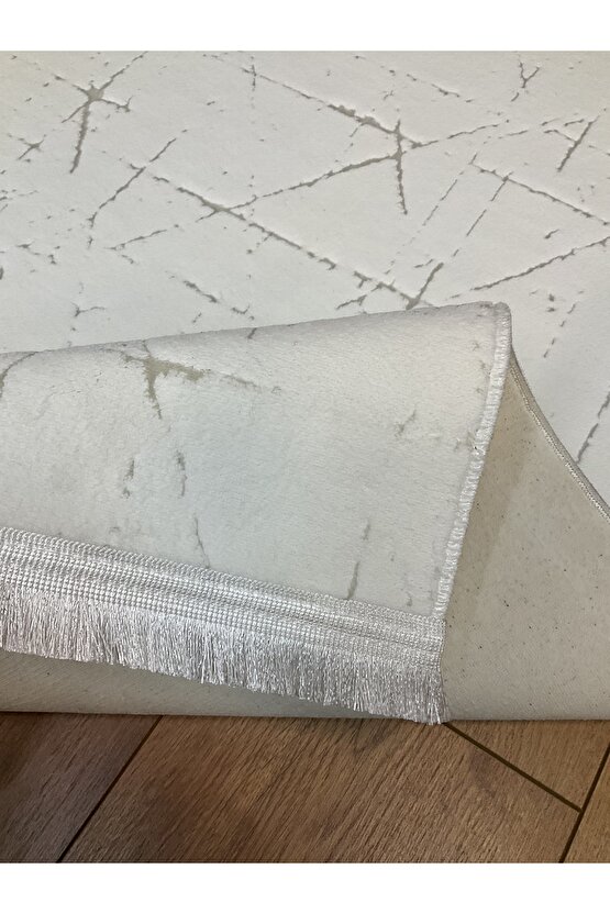 Verona Serisi Beyaz Pamuk Halı Yıkanabilir Kaymaz Taban Antibakteriyel Kilim Ve Yolluk Kesme Halı