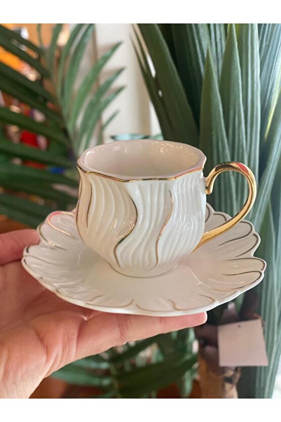 BEYAZ ALTIN TEK KİŞİLİK TÜRK KAHVESİ FİNCANI