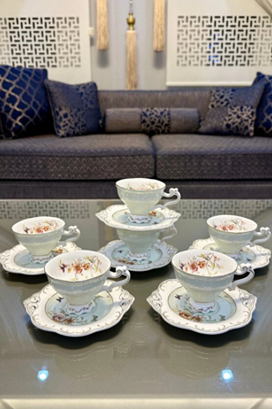 6 Kişilik Porselen Ayaklı Kahve Fincan Takımı