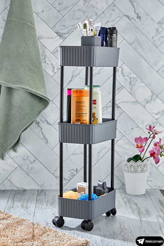 Easy 3 Katlı Çok Amaçlı Raf Banyo Ve Mutfak Organizer Düzenleyici (Tekerlekli) 3 Katlı Şık