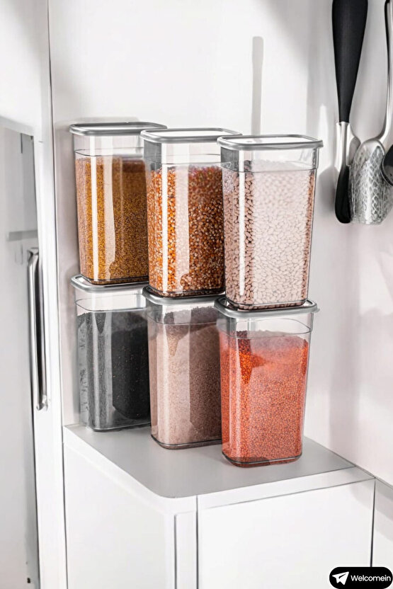 6lı 3200 ml Mega Boy Etiketli Dikdörtgen Erzak Bakliyat Saklama Kabı Seti Mikrodalga Difriz Uyumlu