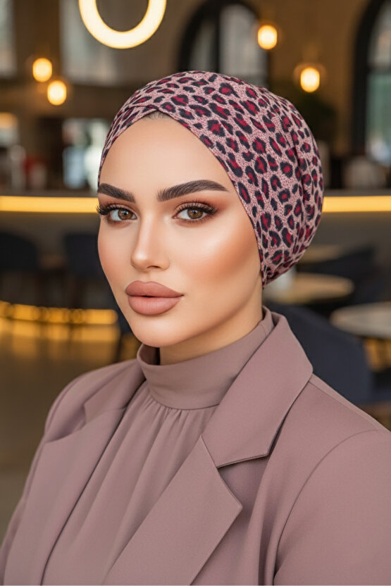 Bordo Leopar Desen Çapraz Bone