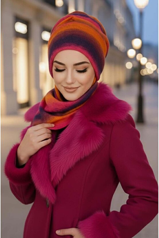 Rengarenk Kışlık Kelebek Bone Şal