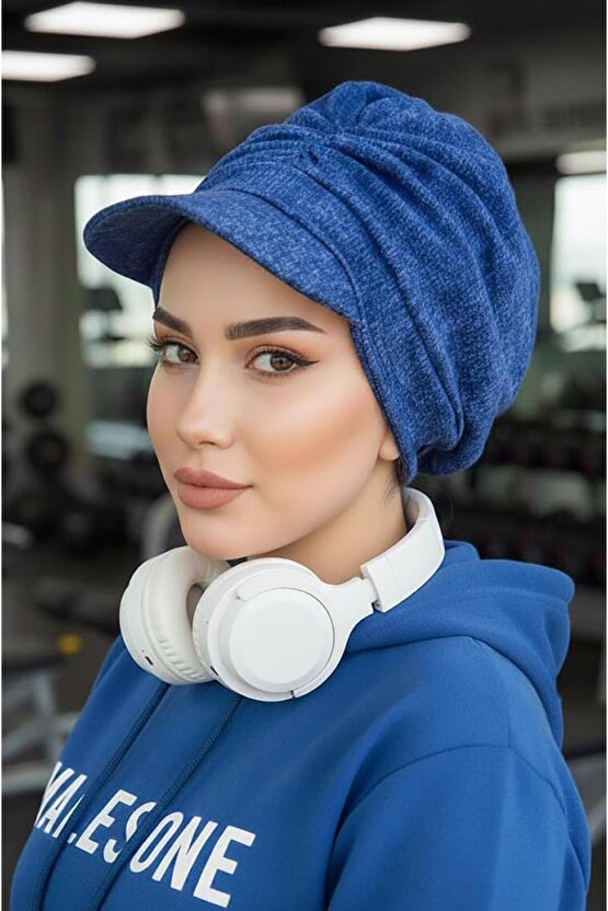 Kot Mavi Desen Tesettür Şapka Bone