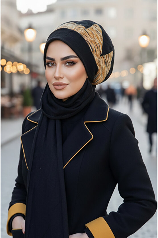 Zümrüt Bej Garnili Tesettür Bere