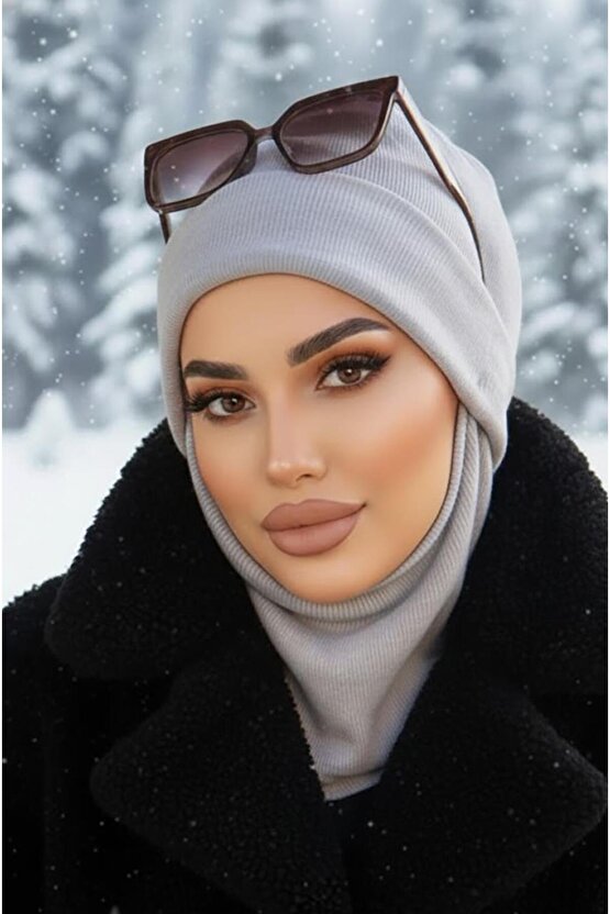 Gri Yumoş Maskeli Bere