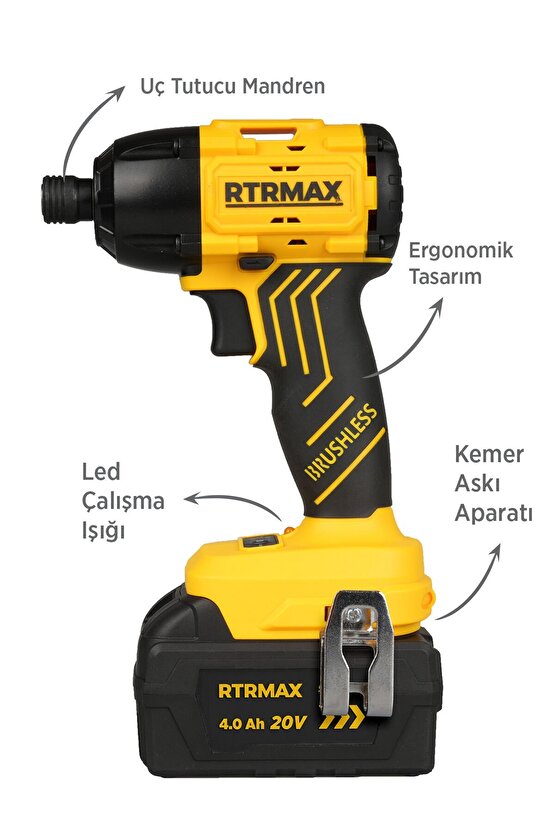 Rts5020 Şarjlı Torklu Vidalama Makinası Kömürsüz 200 Nm 2x4 Ah 20v Çift Akü S-lion - Akü Dahil