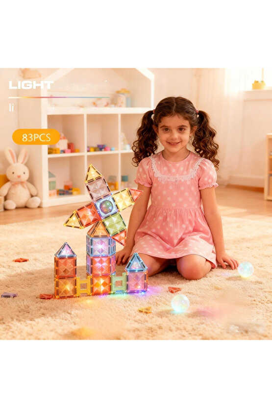 Orijinal Magnetic Tiles Star Diamond Light Version 82 Parça Işıklı Manyetik Lego - Mıknatıslı Lego L