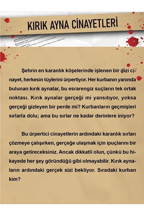 Kırık Ayna Cinayetleri Dedektif Oyunu - Dava Çözme Oyunu - Suç Çözme Oyunu - Cinayet Oyunu Cinayet Ç