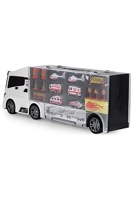 Rampalı Ambulans Tır Seti - Ambulans Taşıyıcı Tır - Kaydıraklı Kamyon - Araç Yol Seti - Tır Yol Seti