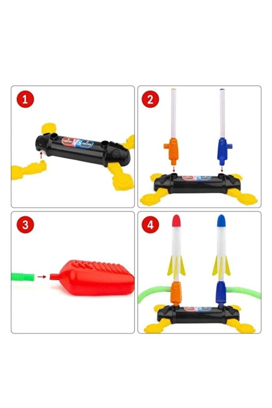 Air Rocket İkili Seti - Roket Oyuncak - 4 Roket Ve Havalı Roketatar - İkili Açık Hava Oyuncağı - Air