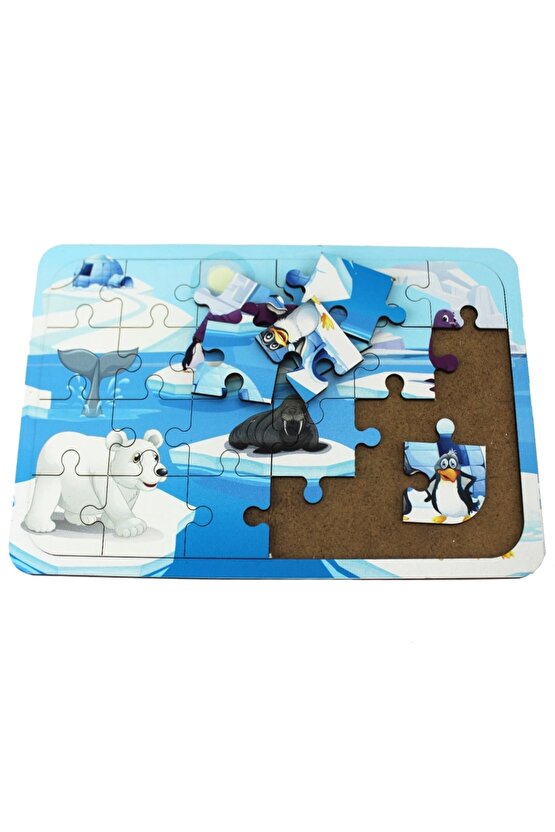Ahşap Kutup Hayvanları Puzzle - Bebekleri İçin Puzzle - Ahşap Yapboz Oyuncak - Oyuncak Yap-boz - 24