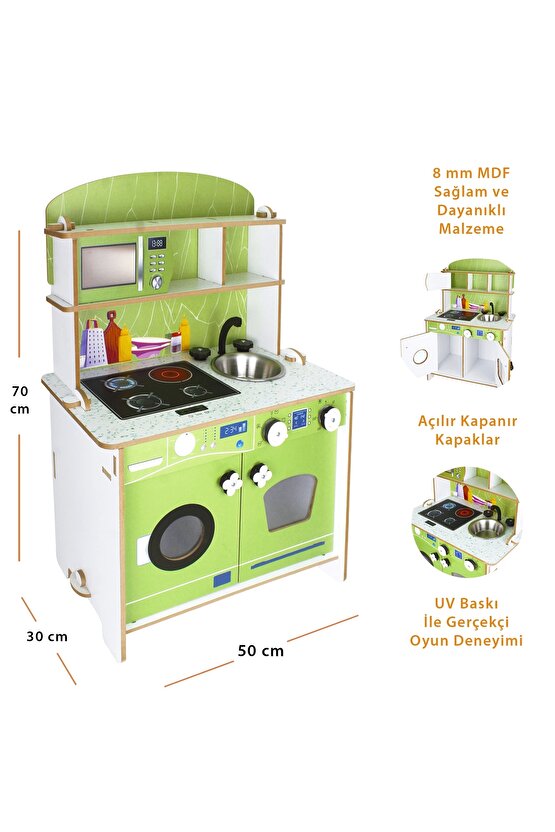 Delüx Hamarat Ahşap Mutfak - Ahşap Çocuk Mutfağı - Mutfak Seti - Kapaklı Mutfak