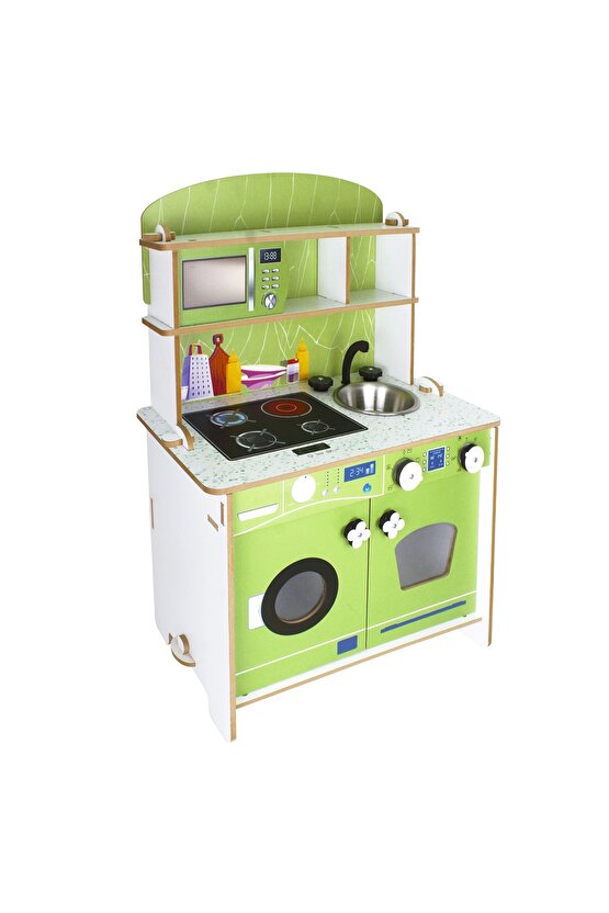 Delüx Hamarat Ahşap Mutfak - Ahşap Çocuk Mutfağı - Mutfak Seti - Kapaklı Mutfak