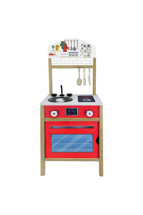 Hamarat Ahşap Mutfak - Ahşap Çocuk Mutfağı - Mutfak Seti - Kapaklı Mutfak - Fırınlı Mutfak