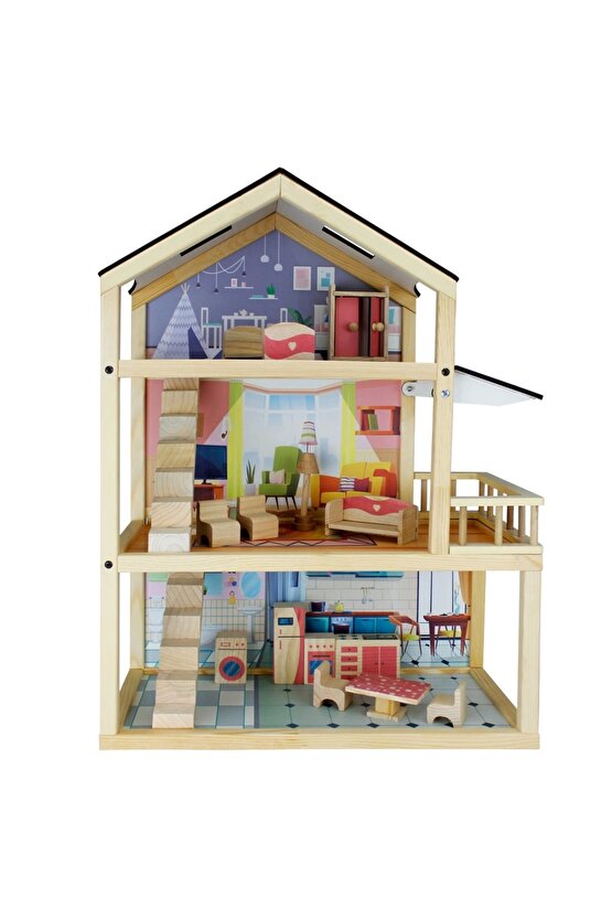 Doğal Ahşap Oyun Evi - Ahşap Tatil Evi - Merdivenli Oyun Evi - Ahşap Ev - Ahşap Oyun Evi