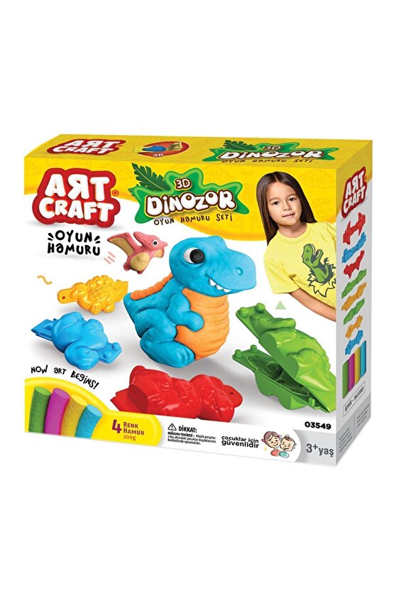3d Dinozor Hamur Seti (200 Gr.) - Oyun Hamuru Seti - Hamur Setleri - Hamur Kalıpları
