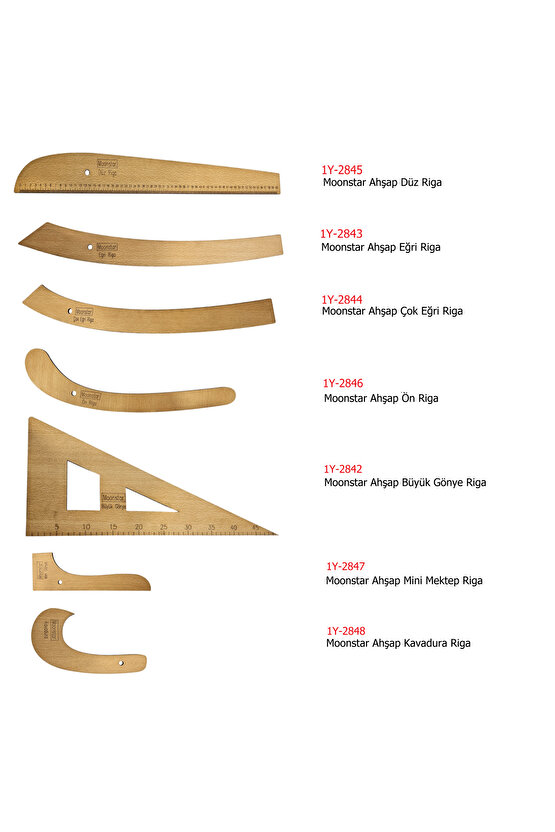 Ahşap Riga Cetvel Takım (7 Parça) 3mm