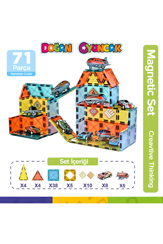 Orijinal Magnetic Tiles 71 Parça Manyetik Lego - Magnetic Magical Magnet - Mıknatıslı Lego
