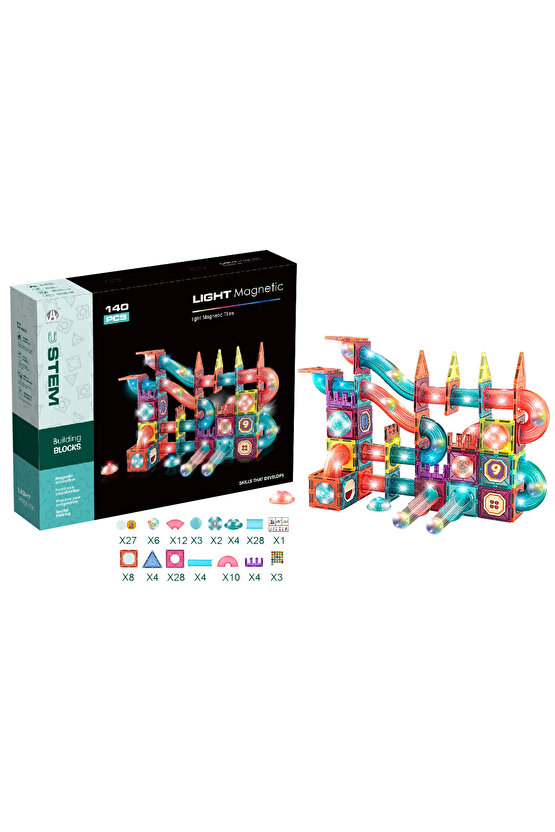 Orijinal Magnetic Tiles Light Version 140 Parça Işıklı Manyetik Lego - Magnetic Magical Işıklı Magne