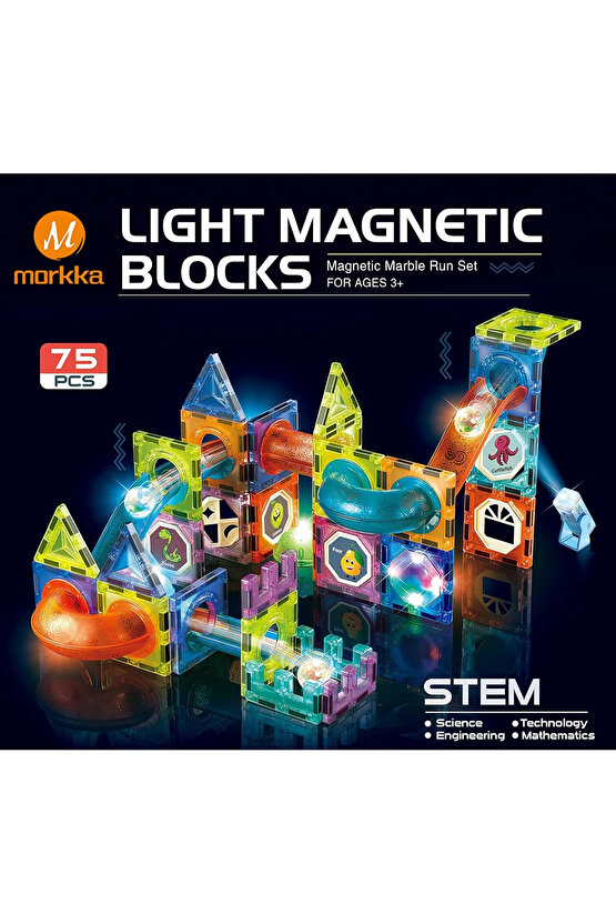 Orijinal Magnetic Tiles Light Version 75 Parça Işıklı Manyetik Lego - Magnetic Magical Işıklı Magnet