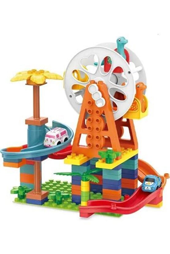 Çarklı Otopark Lego Seti,dinazorlu Eğlence Oyuncak Otopark Seti