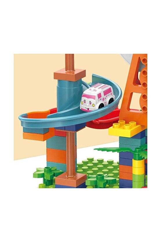 Çarklı Otopark Lego Seti,dinazorlu Eğlence Oyuncak Otopark Seti