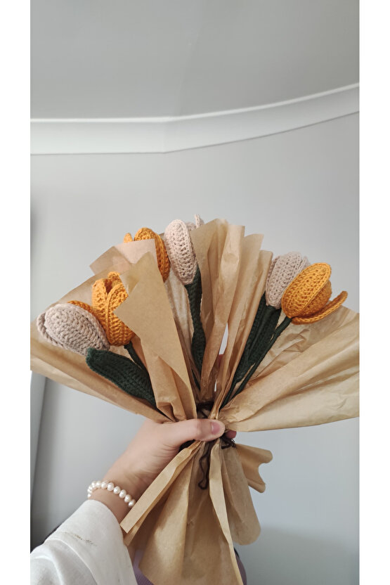 2li Örgülü Buket - Örgülü Çiçek - Amigurumi Çiçek Buket - Özel Desen Bir Demet Buket - Desen Çiçek