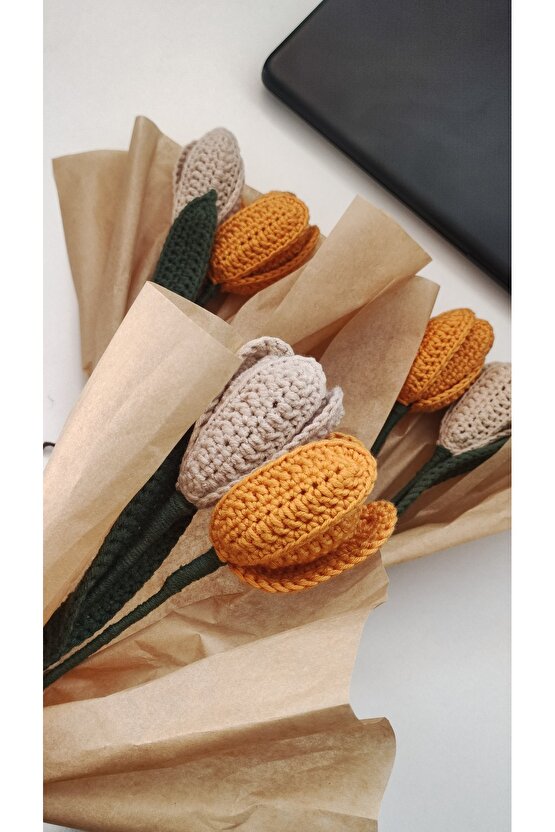 2li Örgülü Buket - Örgülü Çiçek - Amigurumi Çiçek Buket - Özel Desen Bir Demet Buket - Desen Çiçek