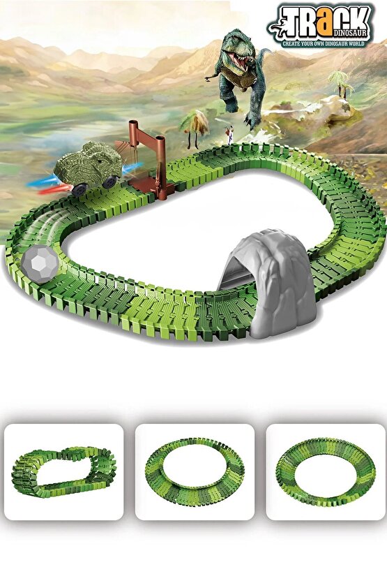 Dino Tracks 96 Parça Raylı Pist - Dinazor Oyuncak - Raylı Araç Oyuncak - Tren Oyuncak - Pist Seti