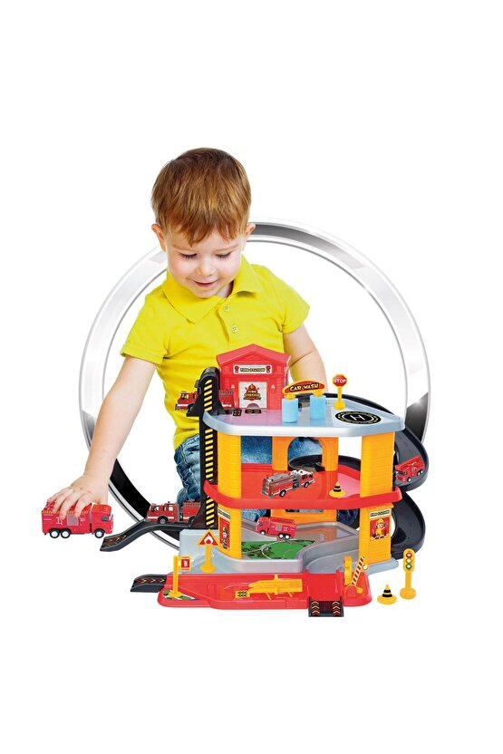 3 Katlı Itfaiye Garaj Seti - Otopark Seti - Araba Seti - Hotwheels Seti - Istasyon