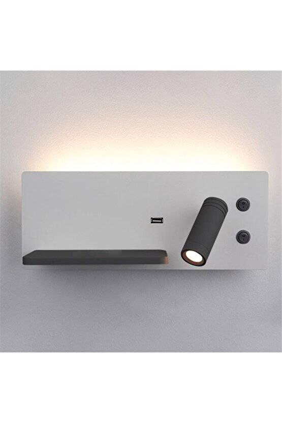 USB Şarj ve Kablosuz Şarjlı Yeni Nesil Modern Yatak Başı Armatürü 7 + 3 Watt Ledli Oynar Başlı Aplik