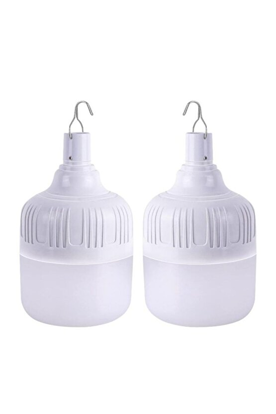 2 Adet USB Şarjlı, 30 Watt, 3 Işık Modlu Beyaz Işık, Kamp, Piknik, Bekçi, Balıkçı, Çadır Ampulü